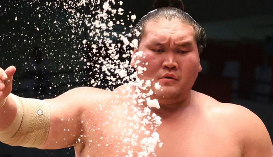 Sumo yokozuna Terunofuji at the 2024 Nagoya basho in Nagoya, Japan.