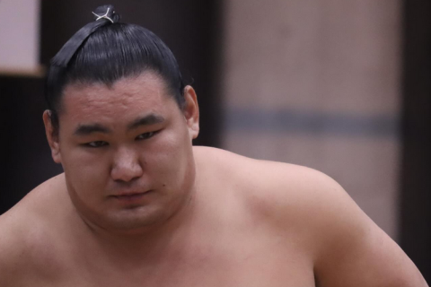 Sumo ozeki Hoshoryu preparing for the 2024 Kyushu basho.