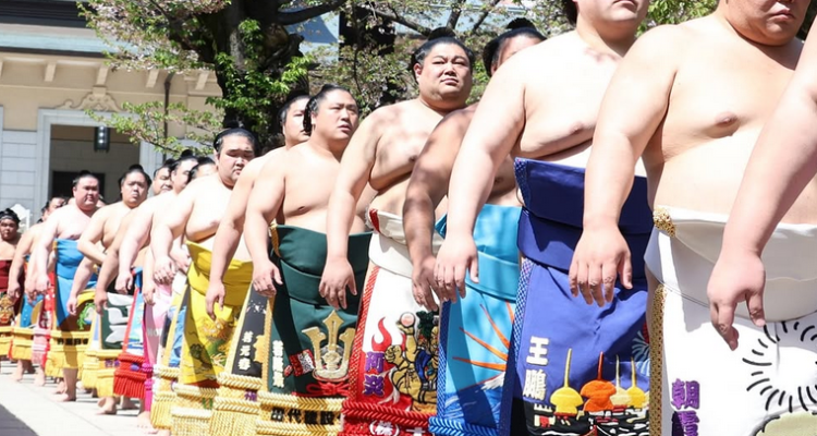 Top division sumo wrestlers in April 2025.